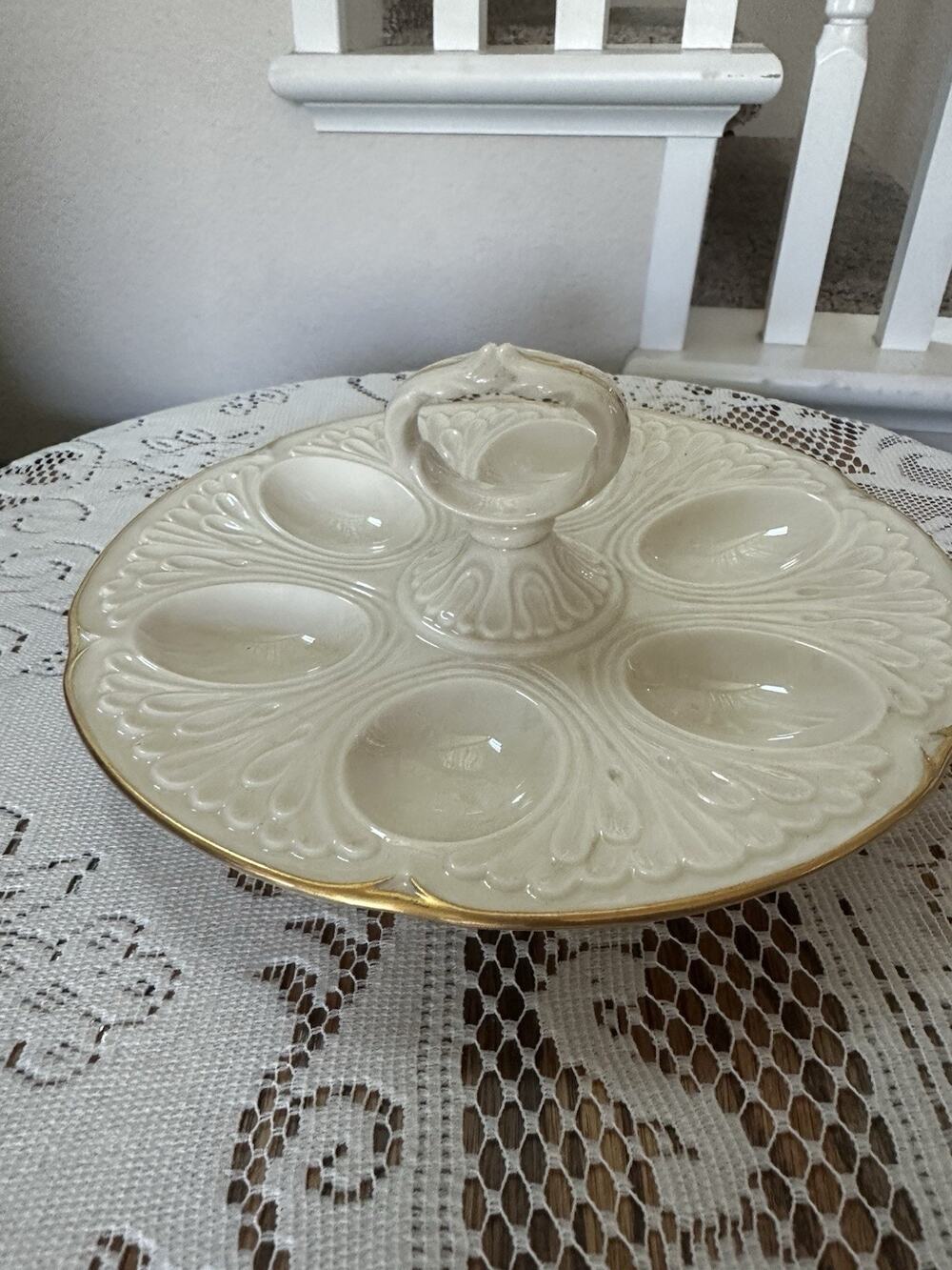 Vintage Lenox Gold Trimmed Deviled Egg Tray Server with Handle